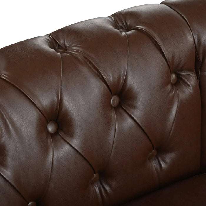 Sectional Sofa Couch for Living Room, L Shaped Reversible Modern Chesterfield Sofa with Rolled Arms and Nailhead, 5 Seat Tufted Couch for Small or Large Space(Dark Brown) PU Leather Default -DTYStore