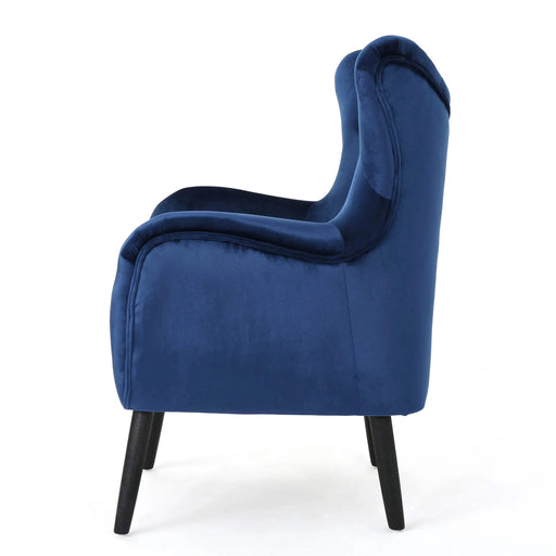 Seigfried Mid-Century Velvet Arm Chair, Navy Blue / Black, 28.5D x 34.25W x 39.75H in Default -DTYStore