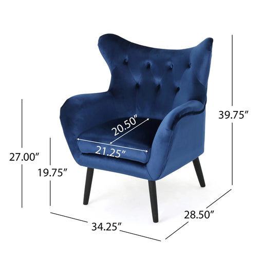 Seigfried Mid-Century Velvet Arm Chair, Navy Blue / Black, 28.5D x 34.25W x 39.75H in Default -DTYStore
