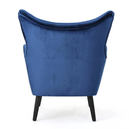 Seigfried Mid-Century Velvet Arm Chair, Navy Blue / Black, 28.5D x 34.25W x 39.75H in Default -DTYStore