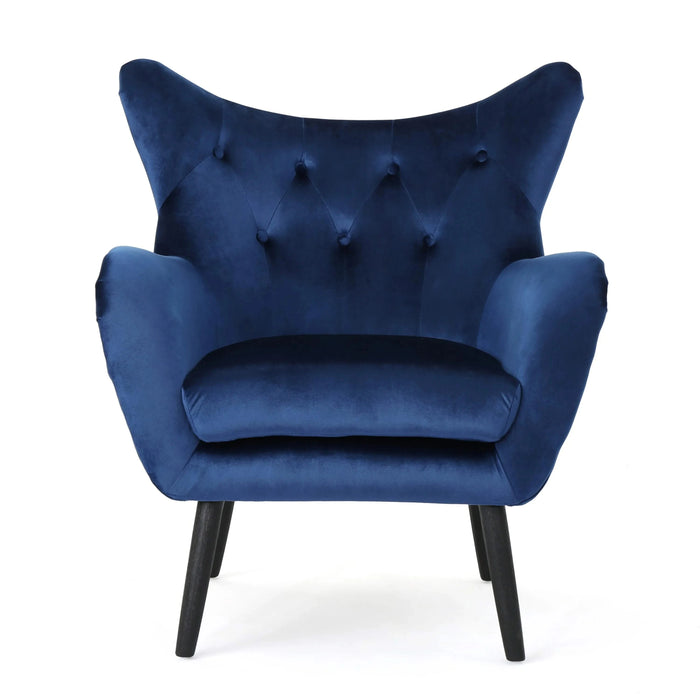 Seigfried Mid-Century Velvet Arm Chair, Navy Blue / Black, 28.5D x 34.25W x 39.75H in Default -DTYStore