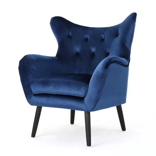 Seigfried Mid-Century Velvet Arm Chair, Navy Blue / Black, 28.5D x 34.25W x 39.75H in Default -DTYStore