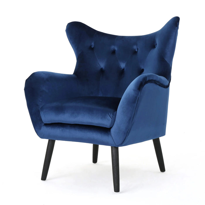 Seigfried Mid-Century Velvet Arm Chair, Navy Blue / Black, 28.5D x 34.25W x 39.75H in Default -DTYStore