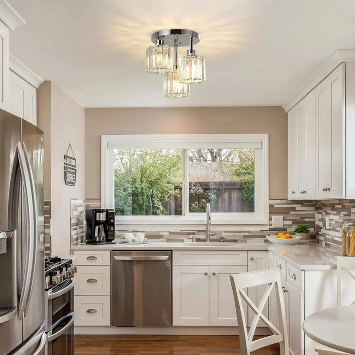 Semi Flush Mount Ceiling,3-Light Kitchen Mount,Hallway Light Fixtures Ceiling with Clear Crystal Shades for Kitchen Entryway Bedroom Bathroom Foyer Default -DTYStore