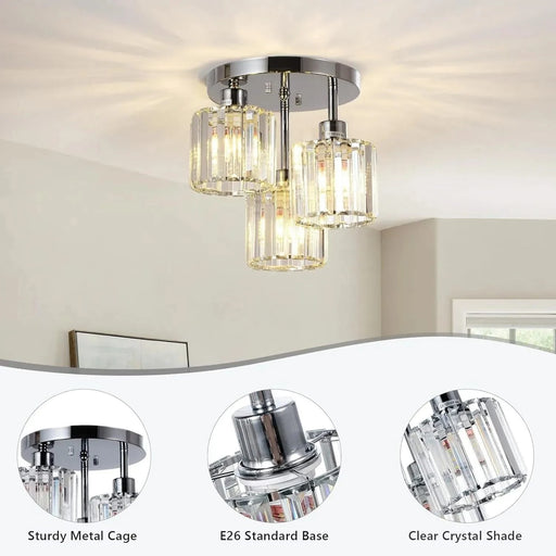 Semi Flush Mount Ceiling,3-Light Kitchen Mount,Hallway Light Fixtures Ceiling with Clear Crystal Shades for Kitchen Entryway Bedroom Bathroom Foyer Default -DTYStore
