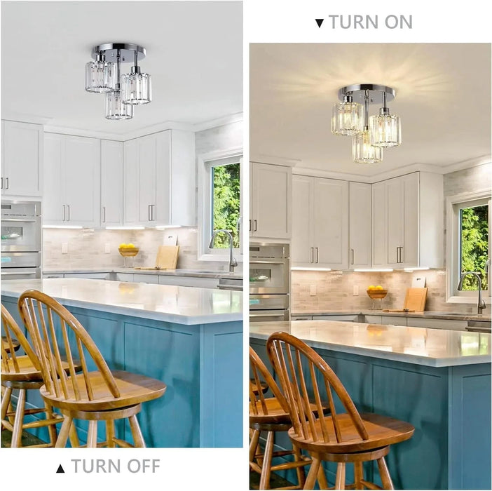 Semi Flush Mount Ceiling,3-Light Kitchen Mount,Hallway Light Fixtures Ceiling with Clear Crystal Shades for Kitchen Entryway Bedroom Bathroom Foyer Default -DTYStore