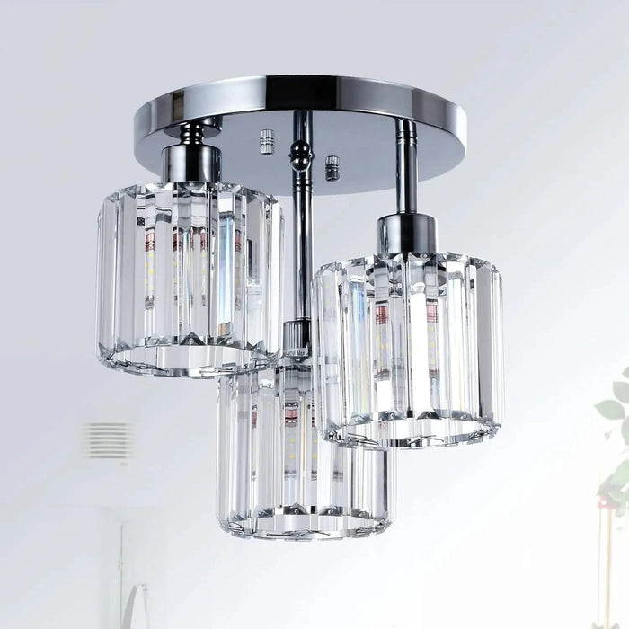 Semi Flush Mount Ceiling,3-Light Kitchen Mount,Hallway Light Fixtures Ceiling with Clear Crystal Shades for Kitchen Entryway Bedroom Bathroom Foyer Default -DTYStore