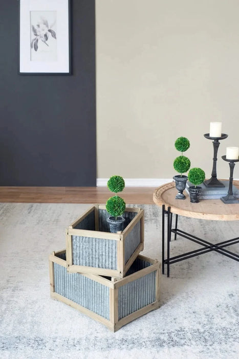 Set Of 2 Rectangular Rustic Planter, L:20x14x11.5' S:17x12x10' Default -DTYStore