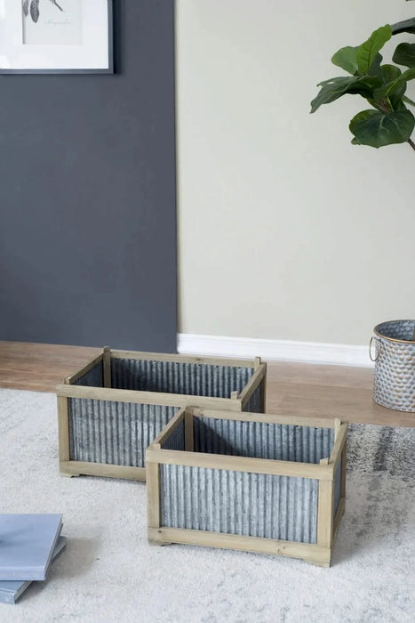 Set Of 2 Rectangular Rustic Planter, L:20x14x11.5' S:17x12x10' Default -DTYStore