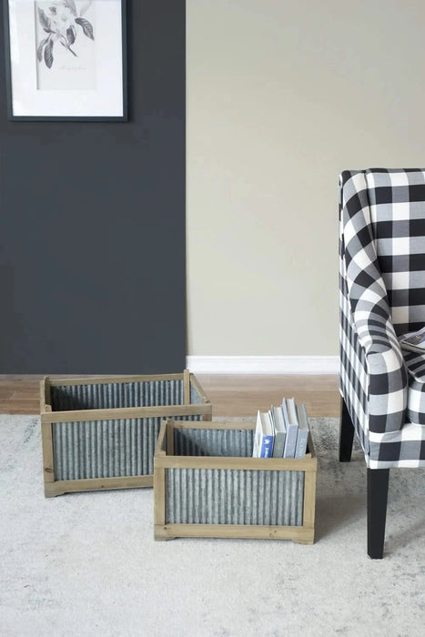 Set Of 2 Rectangular Rustic Planter, L:20x14x11.5' S:17x12x10' Default -DTYStore