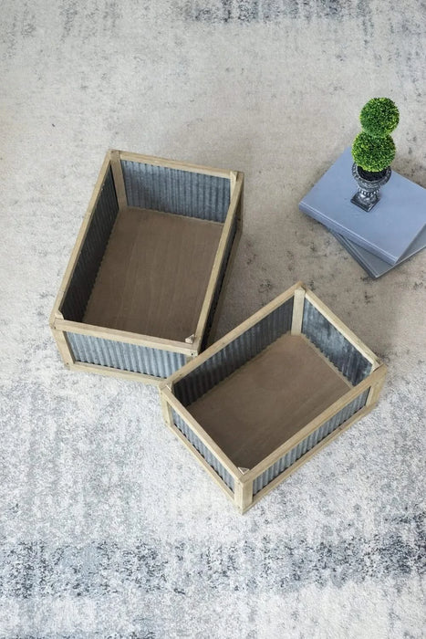 Set Of 2 Rectangular Rustic Planter, L:20x14x11.5' S:17x12x10' Default -DTYStore