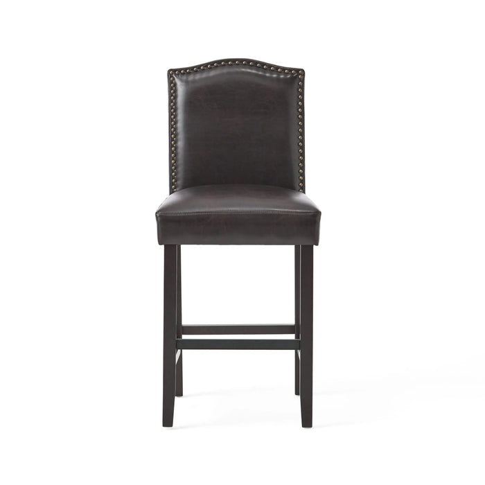 Set of 2, 26.25' Upholstered Counter Height Barstools with Nailhead Trim, Brown and Walnut, PU Default -DTYStore