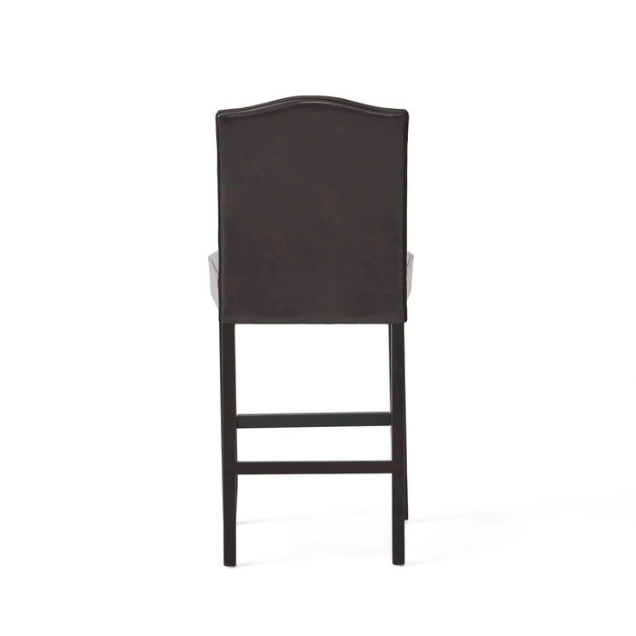 Set of 2, 26.25' Upholstered Counter Height Barstools with Nailhead Trim, Brown and Walnut, PU Default -DTYStore