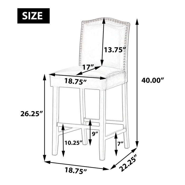 Set of 2, 26.25' Upholstered Counter Height Barstools with Nailhead Trim, Brown and Walnut, PU Default -DTYStore