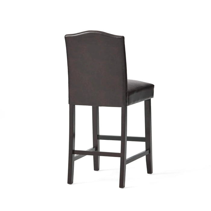 Set of 2, 26.25' Upholstered Counter Height Barstools with Nailhead Trim, Brown and Walnut, PU Default -DTYStore