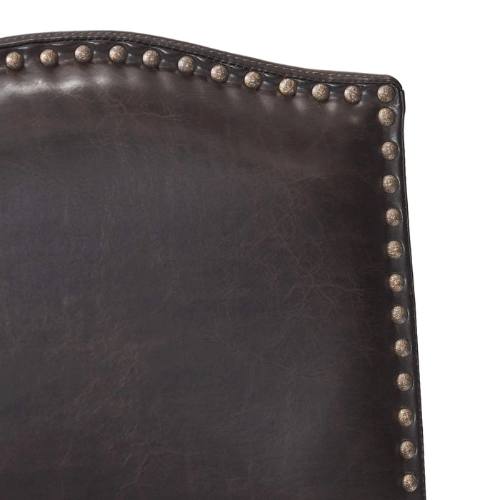 Set of 2, 26.25' Upholstered Counter Height Barstools with Nailhead Trim, Brown and Walnut, PU Default -DTYStore