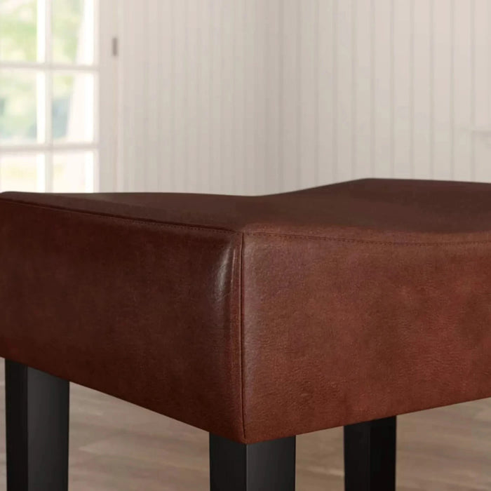 Set of 2, 26.75' Backless Faux Leather Counter Height Barstool, Brown Default -DTYStore