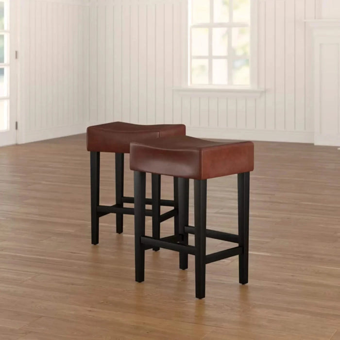 Set of 2, 26.75' Backless Faux Leather Counter Height Barstool, Brown Default -DTYStore