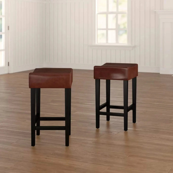 Set of 2, 26.75' Backless Faux Leather Counter Height Barstool, Brown Default -DTYStore