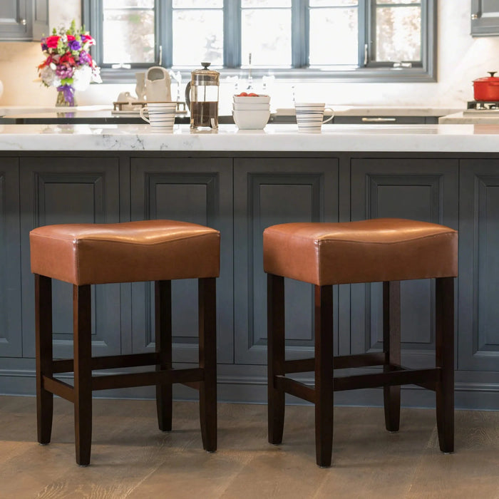 Set of 2, 26.75' Backless Faux Leather Counter Height Barstool, Brown Default -DTYStore