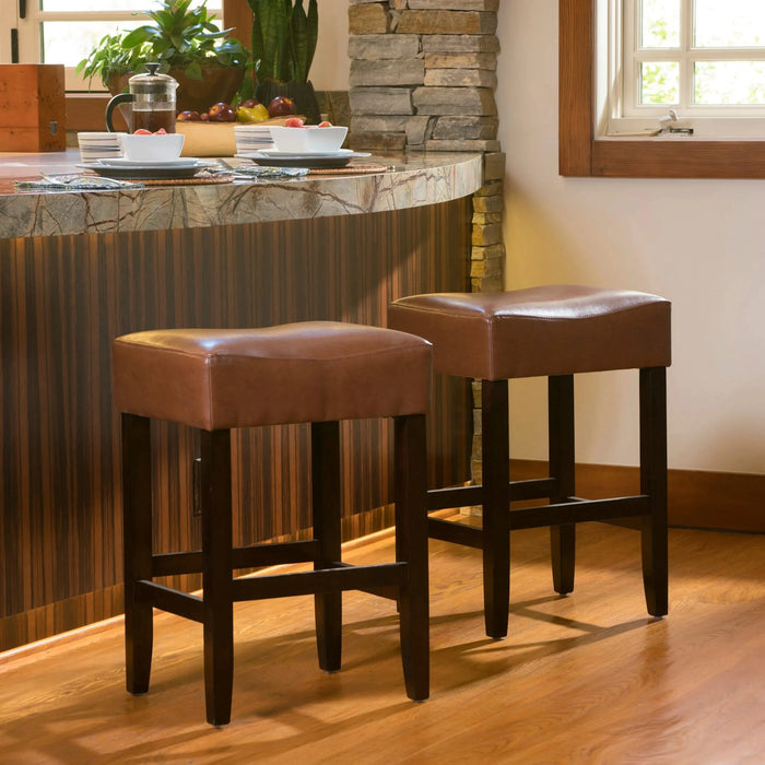 Set of 2, 26.75' Backless Faux Leather Counter Height Barstool, Brown Default -DTYStore