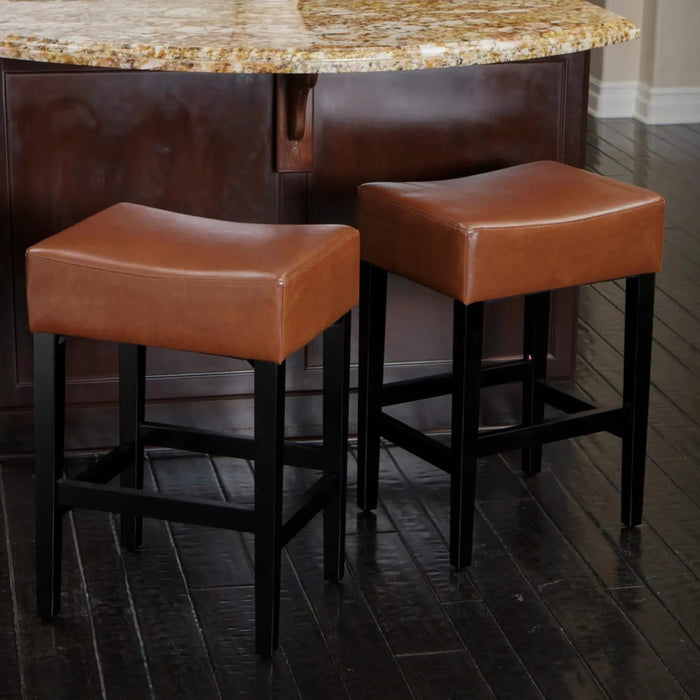 Set of 2, 26.75' Backless Faux Leather Counter Height Barstool, Brown Default -DTYStore