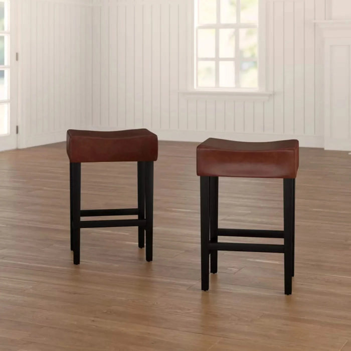 Set of 2, 26.75' Backless Faux Leather Counter Height Barstool, Brown Default -DTYStore