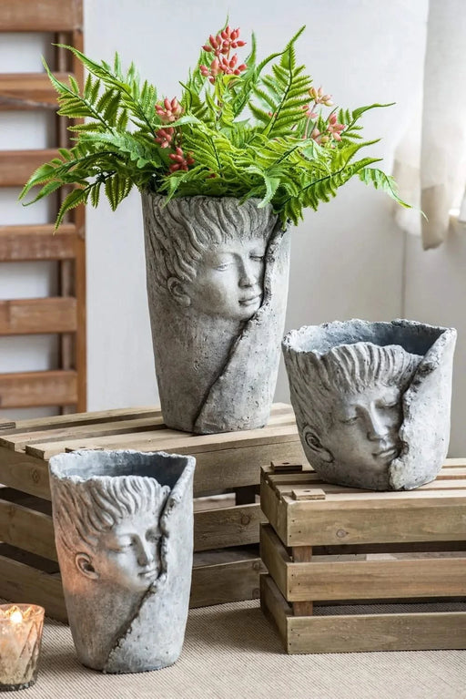 Set of 2 6.5x6x8.5' Sleep Face Accent Planter Default -DTYStore