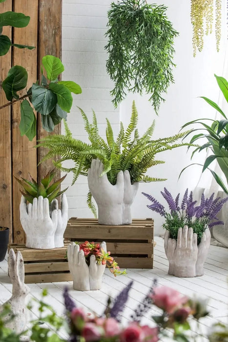 Set of 2 6x6x9' Accepting Hands Accent Cement Hand Decor Default -DTYStore