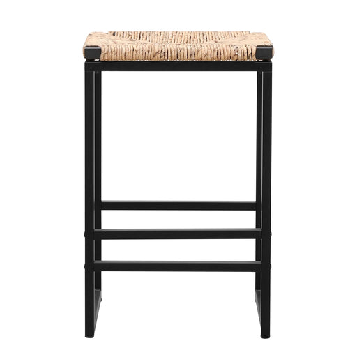 Set of 2 Backless Water Hyacinth Woven Bar Stools with Footrest, Natural Finish, Metal Frame, 25 Inch Height Default -DTYStore