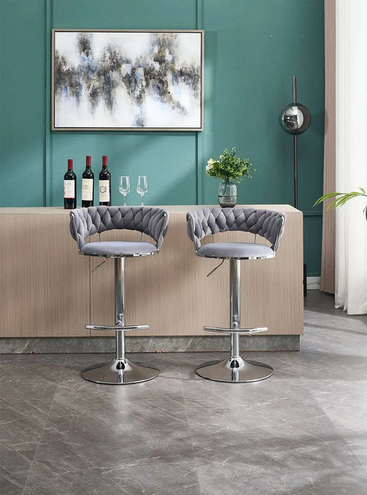 Set of 2 Bar Stools,with Chrome Footrest and Base Swivel Height Adjustable Mechanical Lifting Velvet + Chrome Leg Simple Bar Stool-GREY Default -DTYStore