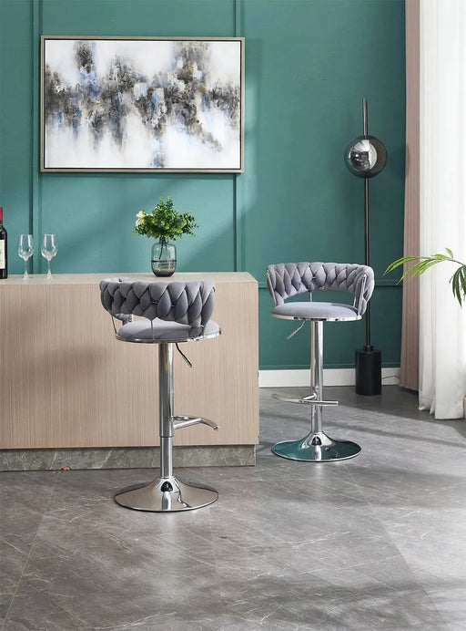 Set of 2 Bar Stools,with Chrome Footrest and Base Swivel Height Adjustable Mechanical Lifting Velvet + Chrome Leg Simple Bar Stool-GREY Default -DTYStore