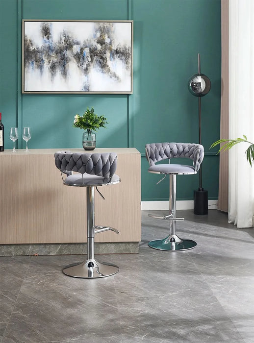 Set of 2 Bar Stools,with Chrome Footrest and Base Swivel Height Adjustable Mechanical Lifting Velvet + Chrome Leg Simple Bar Stool-GREY Default -DTYStore