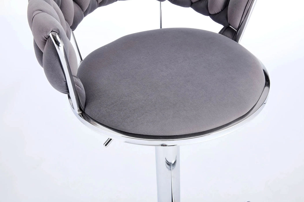 Set of 2 Bar Stools,with Chrome Footrest and Base Swivel Height Adjustable Mechanical Lifting Velvet + Chrome Leg Simple Bar Stool-GREY Default -DTYStore