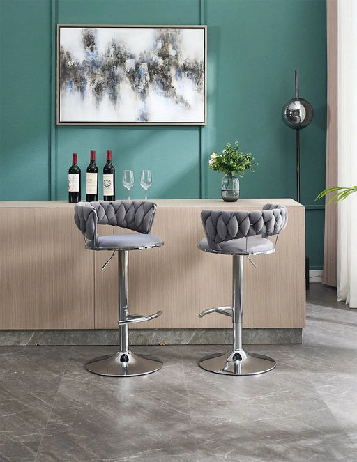 Set of 2 Bar Stools,with Chrome Footrest and Base Swivel Height Adjustable Mechanical Lifting Velvet + Chrome Leg Simple Bar Stool-GREY Default -DTYStore
