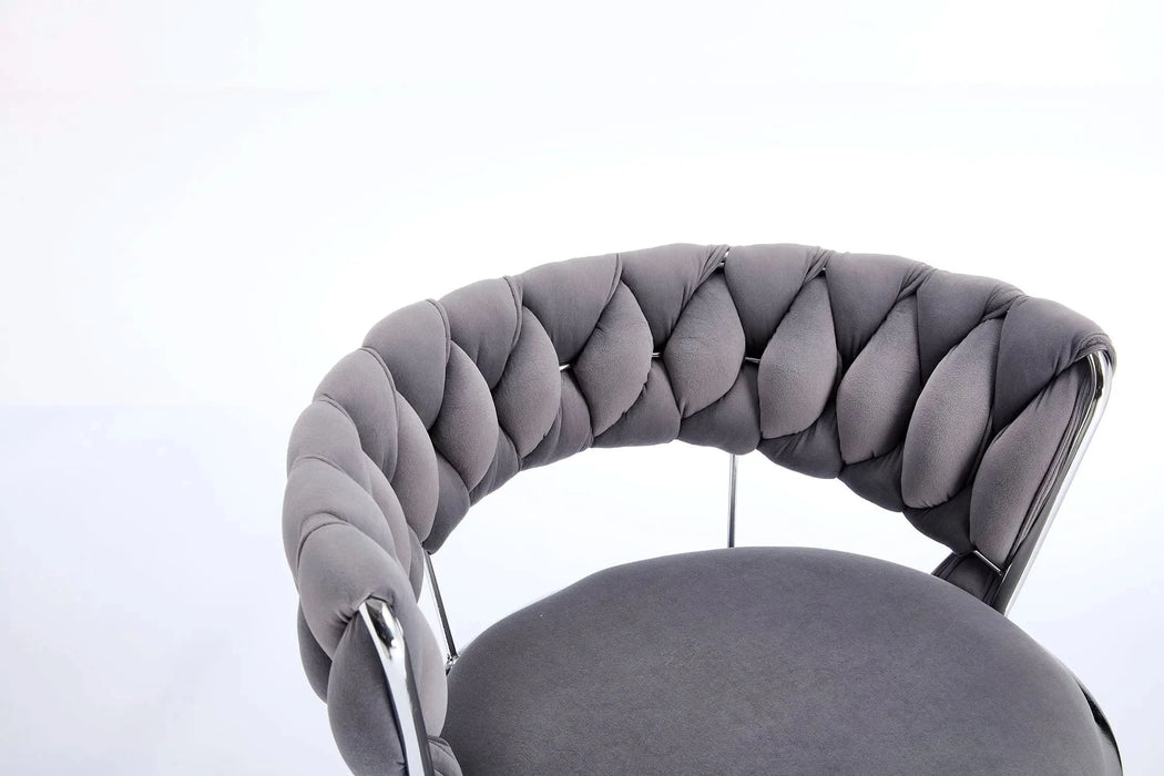 Set of 2 Bar Stools,with Chrome Footrest and Base Swivel Height Adjustable Mechanical Lifting Velvet + Chrome Leg Simple Bar Stool-GREY Default -DTYStore