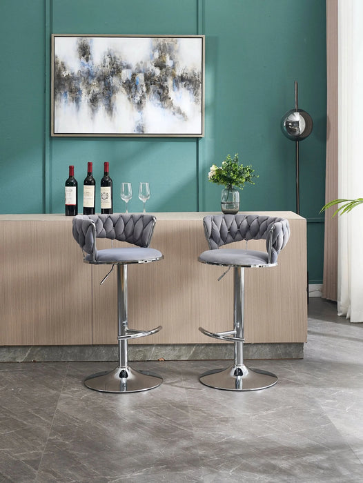 Set of 2 Bar Stools,with Chrome Footrest and Base Swivel Height Adjustable Mechanical Lifting Velvet + Chrome Leg Simple Bar Stool-GREY Default -DTYStore