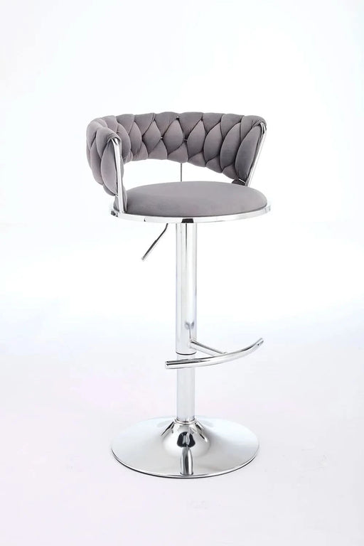 Set of 2 Bar Stools,with Chrome Footrest and Base Swivel Height Adjustable Mechanical Lifting Velvet + Chrome Leg Simple Bar Stool-GREY Default -DTYStore