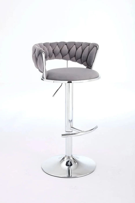 Set of 2 Bar Stools,with Chrome Footrest and Base Swivel Height Adjustable Mechanical Lifting Velvet + Chrome Leg Simple Bar Stool-GREY Default -DTYStore