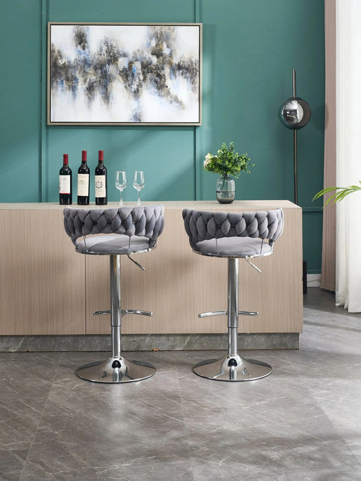 Set of 2 Bar Stools,with Chrome Footrest and Base Swivel Height Adjustable Mechanical Lifting Velvet + Chrome Leg Simple Bar Stool-GREY Default -DTYStore