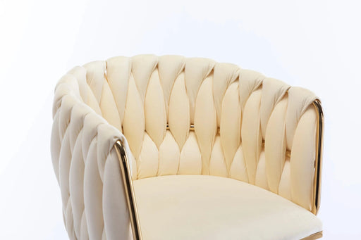 Set of 2 Bar Stools,with Chrome Footrest and Base Swivel Height Adjustable Mechanical Lifting Velvet + Golden Leg Simple Bar Stoo,Ivory Default -DTYStore