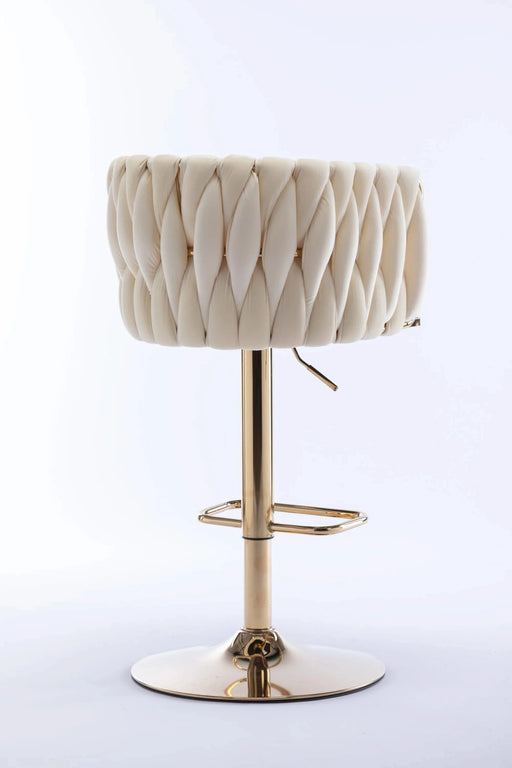Set of 2 Bar Stools,with Chrome Footrest and Base Swivel Height Adjustable Mechanical Lifting Velvet + Golden Leg Simple Bar Stoo,Ivory Default -DTYStore