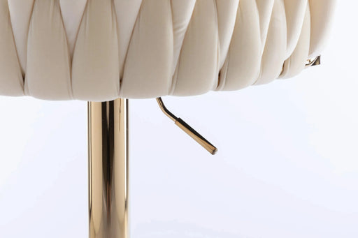 Set of 2 Bar Stools,with Chrome Footrest and Base Swivel Height Adjustable Mechanical Lifting Velvet + Golden Leg Simple Bar Stoo,Ivory Default -DTYStore