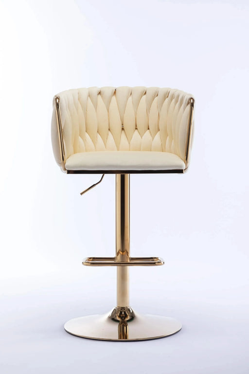 Set of 2 Bar Stools,with Chrome Footrest and Base Swivel Height Adjustable Mechanical Lifting Velvet + Golden Leg Simple Bar Stoo,Ivory Default -DTYStore