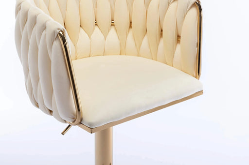 Set of 2 Bar Stools,with Chrome Footrest and Base Swivel Height Adjustable Mechanical Lifting Velvet + Golden Leg Simple Bar Stoo,Ivory Default -DTYStore