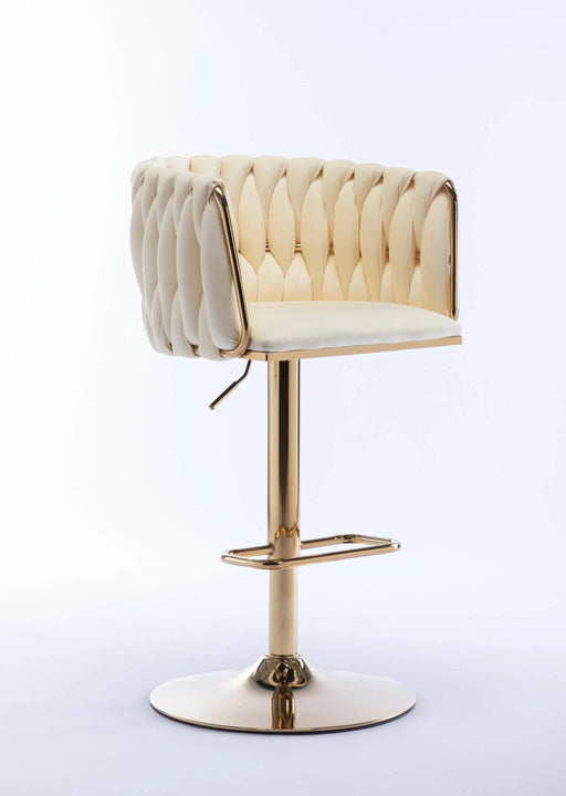 Set of 2 Bar Stools,with Chrome Footrest and Base Swivel Height Adjustable Mechanical Lifting Velvet + Golden Leg Simple Bar Stoo,Ivory Default -DTYStore
