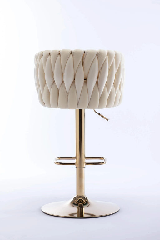 Set of 2 Bar Stools,with Chrome Footrest and Base Swivel Height Adjustable Mechanical Lifting Velvet + Golden Leg Simple Bar Stoo,Ivory Default -DTYStore
