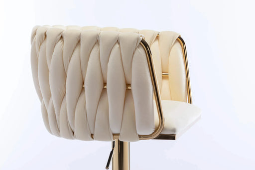 Set of 2 Bar Stools,with Chrome Footrest and Base Swivel Height Adjustable Mechanical Lifting Velvet + Golden Leg Simple Bar Stoo,Ivory Default -DTYStore