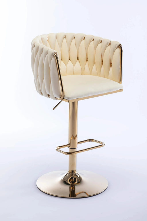 Set of 2 Bar Stools,with Chrome Footrest and Base Swivel Height Adjustable Mechanical Lifting Velvet + Golden Leg Simple Bar Stoo,Ivory Default -DTYStore