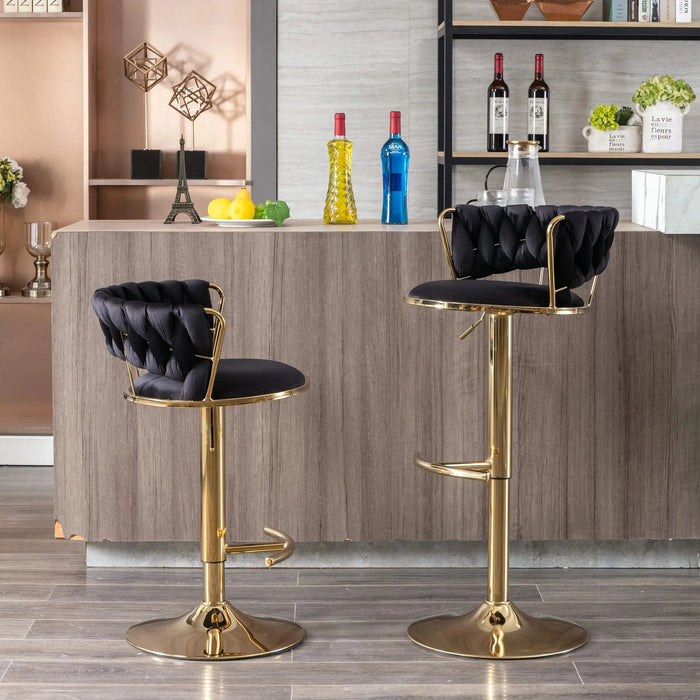 Set of 2 Bar Stools,with Chrome Footrest and Base Swivel Height Adjustable Mechanical Lifting Velvet + Golden Leg Simple Bar Stool-Black Default -DTYStore